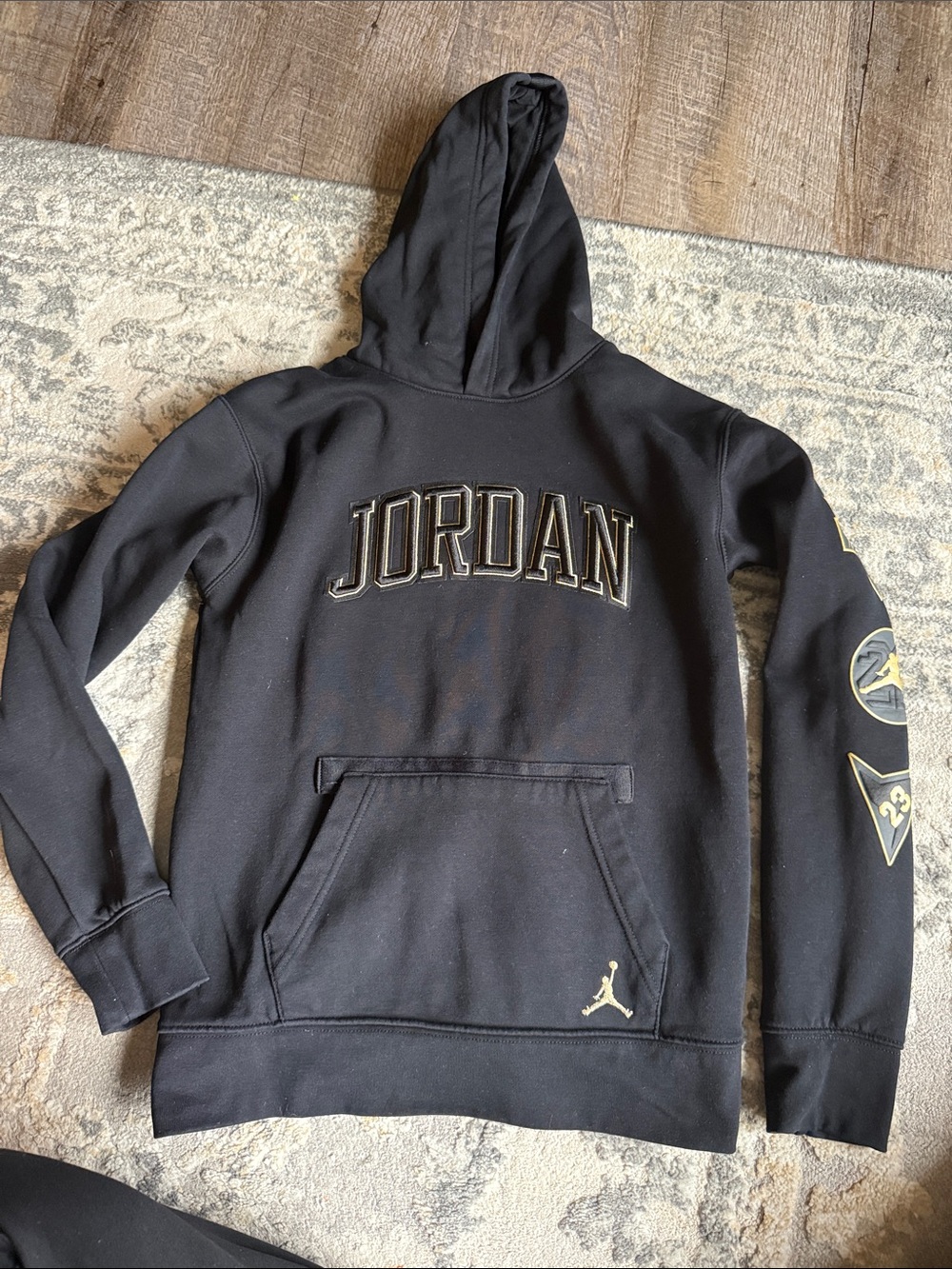 Jordan Black Crewneck Pullover Hoodie with Gold Accents